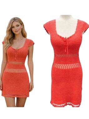 NWT American Eagle Ruched Crochet Sweater Mini Dress Size Large